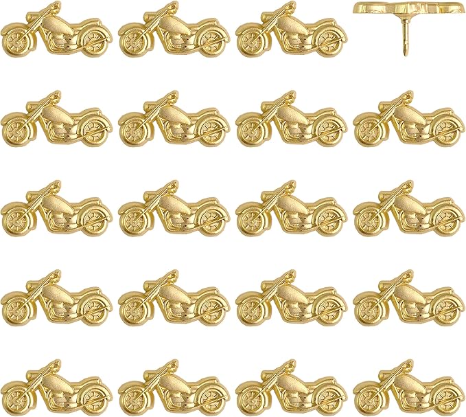 Motorcycle Push Pins - Gold Metal Motorcycle Pins - for Cork Board, Maps, or Lapel Pin Use - Designed in USA - Set of 20