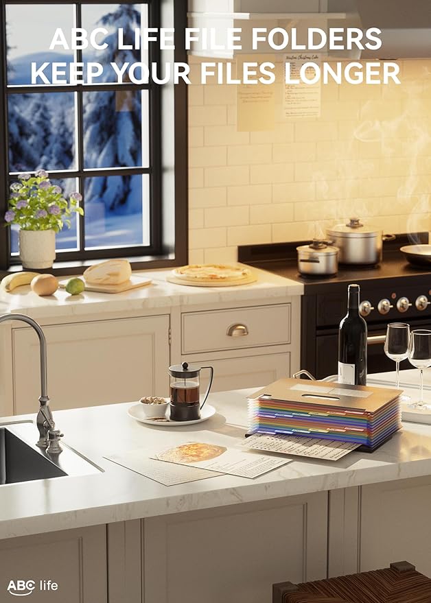 ABC life 12 Pockets Accordion File Organizer, Expanding File Folders, Portable Monthly Bill Receipt Organizer with Colorful A-Z Tabs, Desktop Folders Letter A4 Paper Document Storage for Home Office