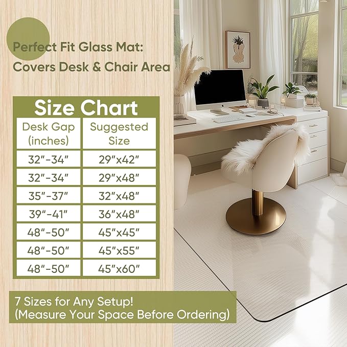 Furnbar Office Chair Mat for Carpet & Hardwood, Upgraded 45" x 55" Dual Use Tempered Glass Chair Mat for Chair and Footrest Under Desk