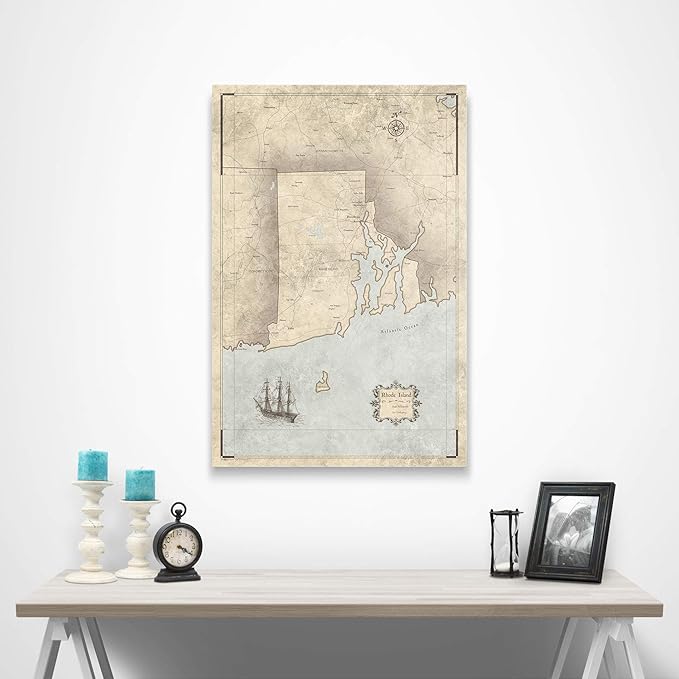 Conquest Maps Push Pin Rhode Island Map Board - With Push Pins to Mark Rhode Island Travels - Handmade in Ohio, USA - Design: Rustic Vintage