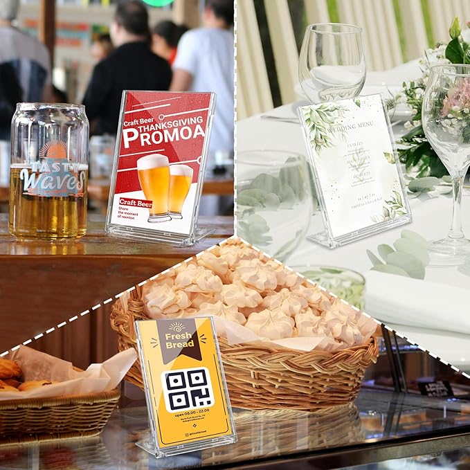 2 Pack 4x6 Inch Small Sign Holder Vertical, Double-Sided Usage with Swivel Base for Table Display, for Office, Store, Restaurant, Retail Counters, for Menu, Message Board, Note