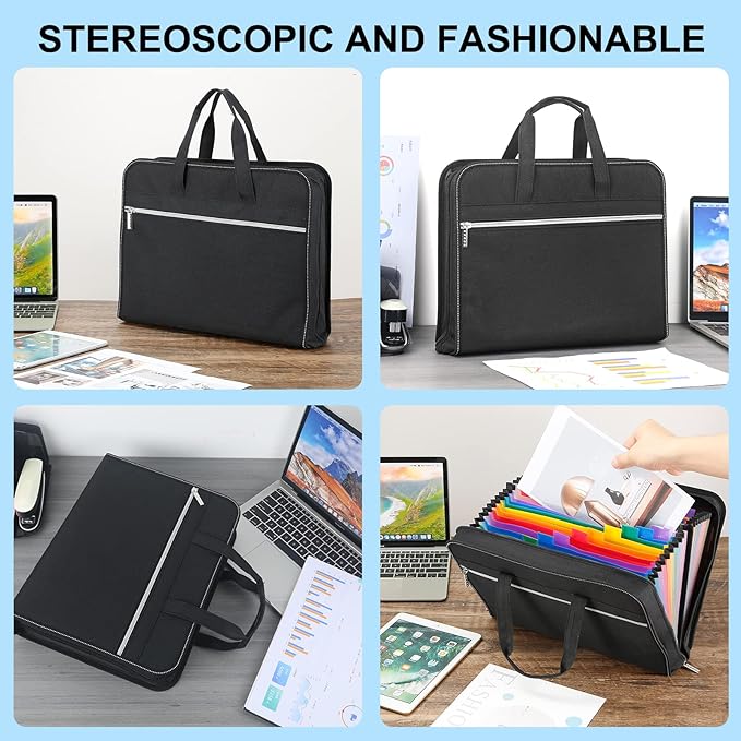 SEEKIND Heavy Duty Accordian File Organizer with Handle,26 Pockets Expanding File Folder, Portable Cloth Document Organizer Accordion File Keeper for Letter Size / A4 File, for Office, School-Black