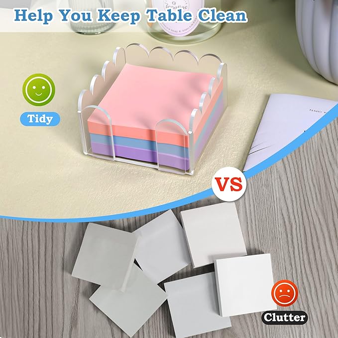 1 PC Scalloped Acrylic Sticky Note Holder 3"x3" Crystal Clear Sticky Note Holder Dispenser for Classroom, Desk Organizer Accessories for Dorm Room, School Office Necessities