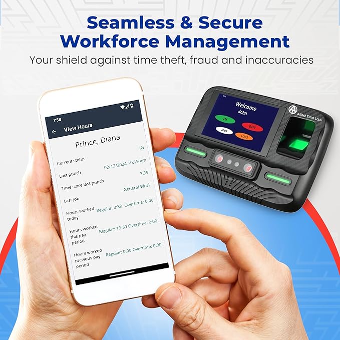 Biometric Time Clock for Employees Attendance - Subscription Clock in Machine for Employees - Pin, Face Scanner, Palm & Fingerprint Time Clocks for Employees Small Business - 2 RFID Time Clock Cards