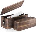 Acacia Large Cable Management Box - Set of 2 Cord Box Hider for Office - Cable Hider Box, Surge Protector Box for TV Wires, Desk - Power Strip Box with 2 Open Slots, Magnetic Lid (Walnut color)