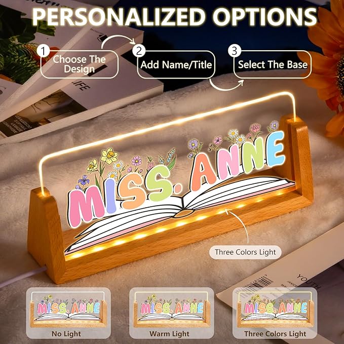 Ships Next Day, Personalized Teacher Name Plate for Office Desk - Teacher desk must haves, Custom Light Up Acrylic Desk Name Plate Teacher Appreciation Gifts, The Office Gifts for Teacher Office Decor