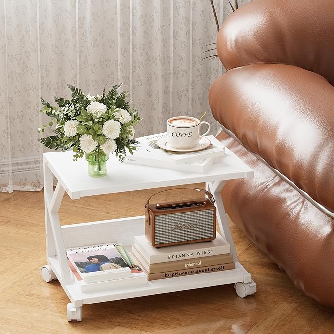 aboxoo Desktop Printer Stand with 2 Tier Wood Storage Shelves,Under Desk Printer Table,Multi-Purpose Home Office Desk Organizer for Fax Machine, Scanner (White)