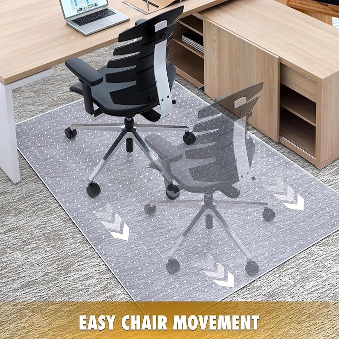 BesWin Office Chair Mat for Carpet, 32" x 48" Heavy Duty Hard Computer Desk Chair Mat for Carpeted Floors, Anti-Slip Carpet Floor Protector Mat for Office Chair, Smooth Glide, Ship Flat