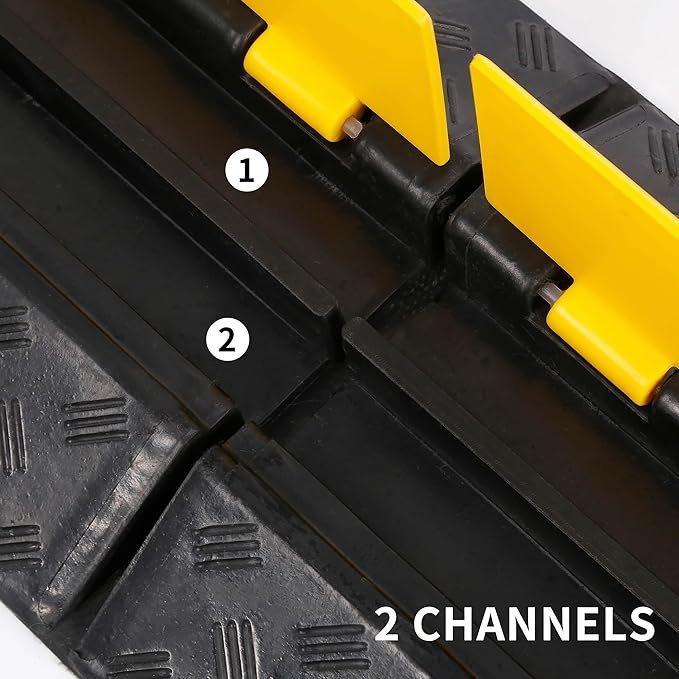 Rubber Cable Ramp Cord Cover Cable Protector Ramps Wire Hose Protective 2 Channel 22000Lbs Load Capacity Traffic Speed Bump for Asphalt Concrete Gravel Driveway Indoor Outdoor, 2 Packs