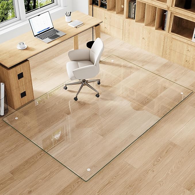 Tempered Glass Chair Mat for Carpet & Hard Floor, 48"x72" Office Chair Mat - Heavy Duty & Scratch Resistant, Non-Slip Pads, Rounded Corners & Polished Edges