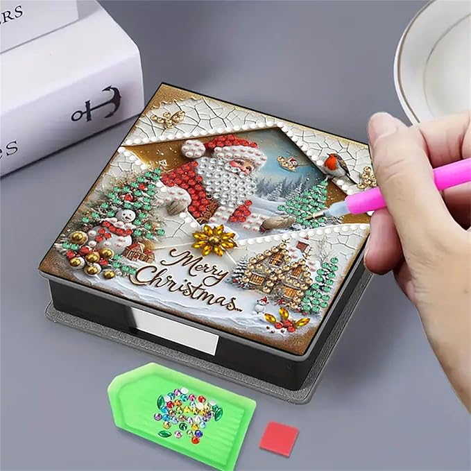 Christmas Diamond Painting Kit Note Box,Memo Paper Storage Box Diamonds Art,Sticky Note Holder Diamonds Art,Diamond Painting Memo Pad For Office Desk. (Christmas2)