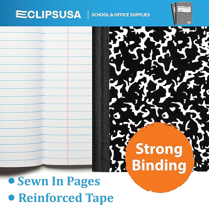VEEBOOST Composition Notebook College Ruled Composition Notebooks Black Bulk Marble College Ruled Notebook Hard Cover 100 sheets, 200 Pages 9.75” x 7.25” (48 Pack)