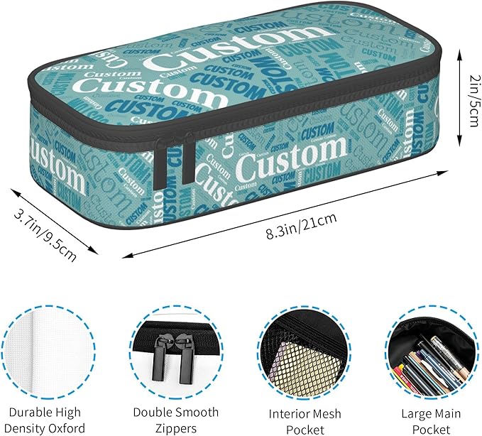 Custom Pencil Case with Name, Personalized Pen Bag Add Your Image Text, Large Storage Students Stationery Pen Box with Zipper Durable Pencil Box for Girls Boys Office School