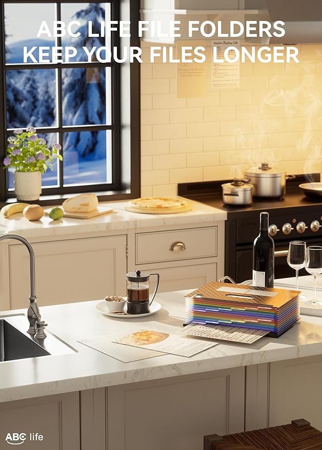 ABC life Accordion File Organizer 12 Pockets,Expanding File Folder/Portable A4 Letter Size Filling Box, Expandable Desktop Accordian Folder, Plastic Paper Document Coupon Organiser with Colored Labels