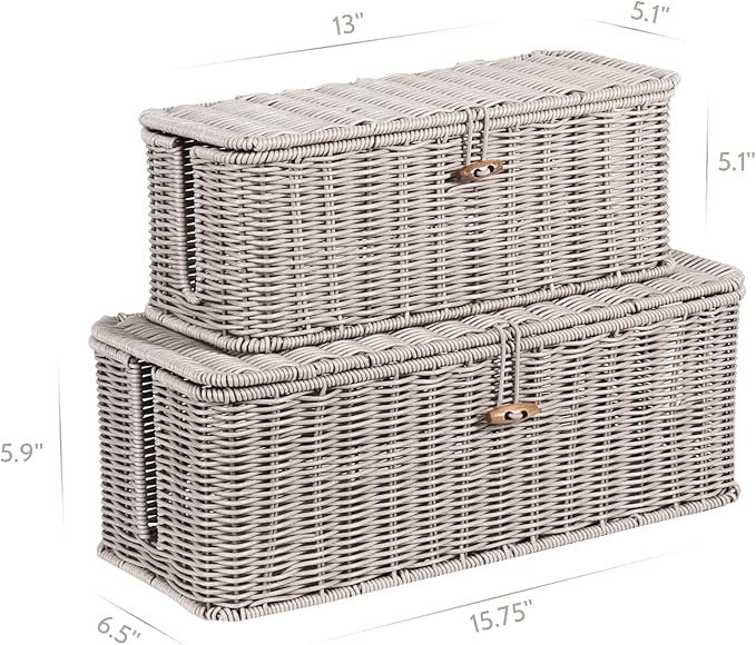 BROWNLILY Cable Management Box, Rattan Style Cord Organizer for Desk Cord Hider Outlet Covers Baby Proofing for Power Strip TV PC Router Charger Under Desk Storage with Lockable Lid and Cable Ties