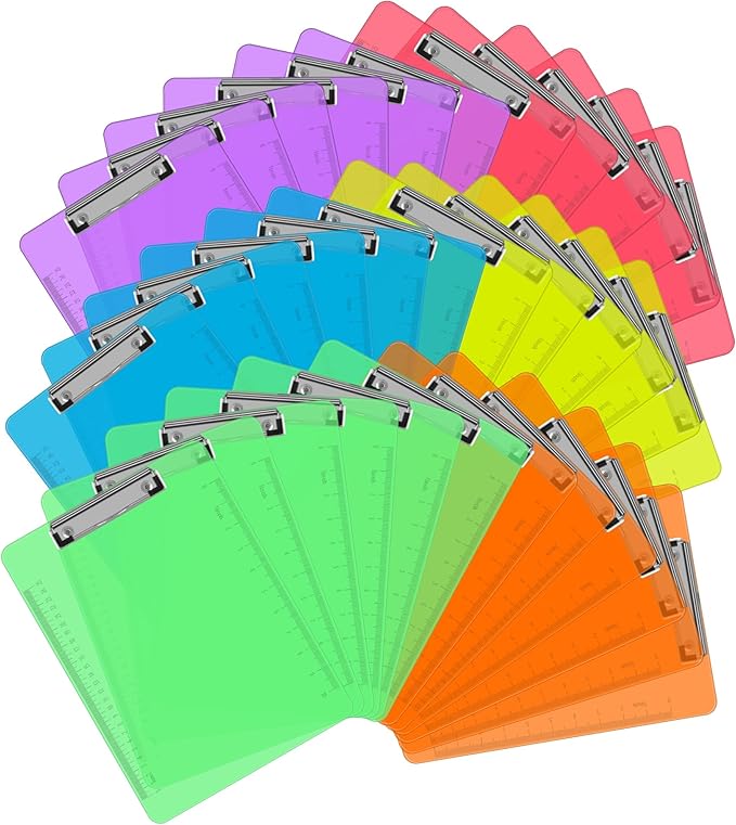 Plastic Clipboards, PANDRI 36 Pack Clear Colored Clipboards, Low Profile Clip Board 12.5 x 9 Inch Standard Letter Size, Office Supplies Classroom Teacher
