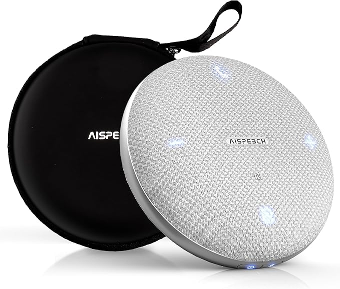 AISPEECH Bluetooth Conference Speakerphone M4 Conference Microphone with AI Noise Reduction AI Transcription Full-Duplex 360° Omnidirectional Voice Pickup USB Speaker for Teams Zoom Home Office, Gray