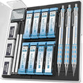 Nicpro 3 Pack Blocky Gear 0.7 mm Metal Mechanical Pencils Set with Case, Lead Drafting Pencil with 8 Tube (480PCS) Lead Refills(HB 2B), 4 Erasers, 18 Eraser Refills for Art Writing, Sketching Drawing
