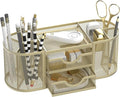 SUPEASY Mesh Desk Organizer, Desk Organizers and Accessories, Pen Holder with Drawers, Pencil Holder for Desk with 2 Drawer for Office Supplies, Golden yellow