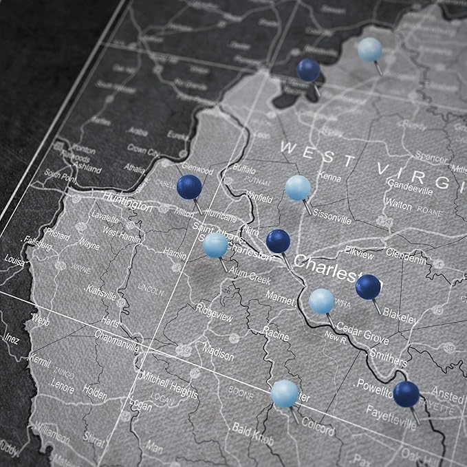 Conquest Maps Push Pin West Virginia Map Board - With Push Pins to Mark West Virginia Travel - Handmade in Ohio, USA - Design: Modern Slate