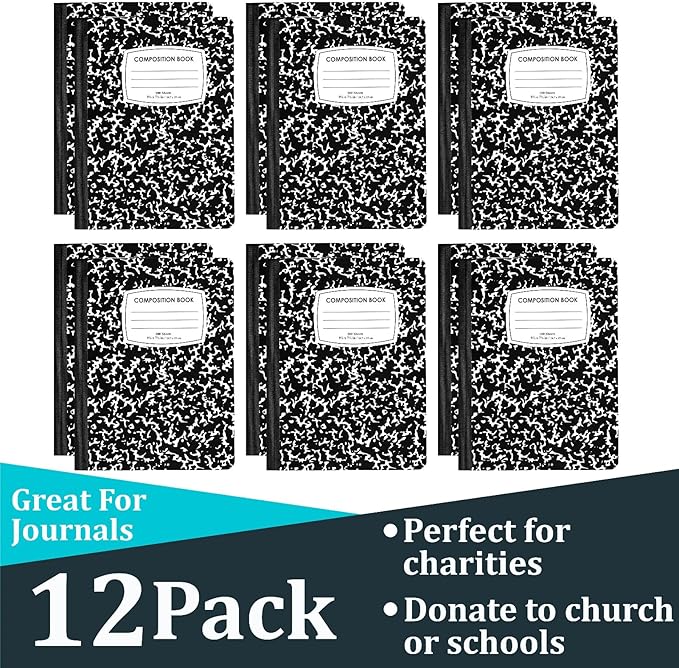 ENVO Composition Notebooks, College Ruled Composition Notebook, Black Marble Covers Composition Notebook, 100 sheets (12 Pack, College Ruled)