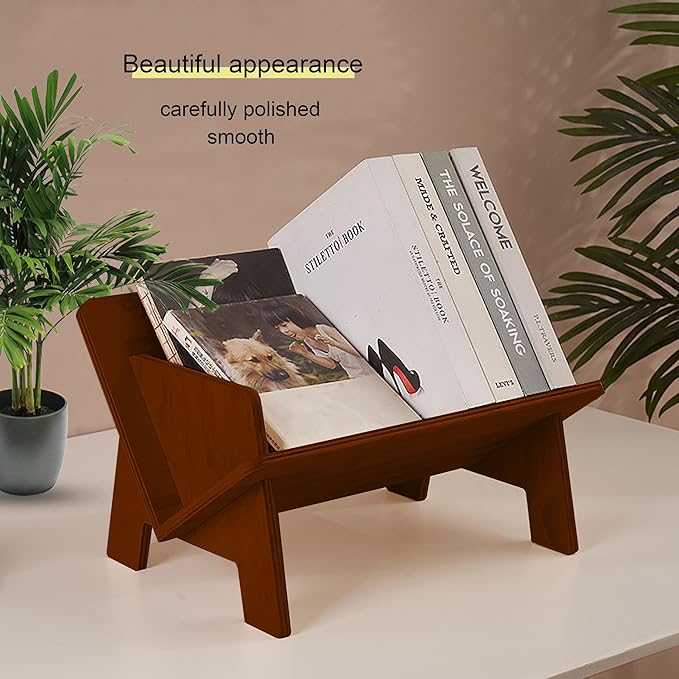 Wood Bookcase in Living Room/Home/Office, Desktop Book Shelf Organizer Bookshelves Storage Rack for CDs/Magazine/Books Display (Light Brown, 13.6")