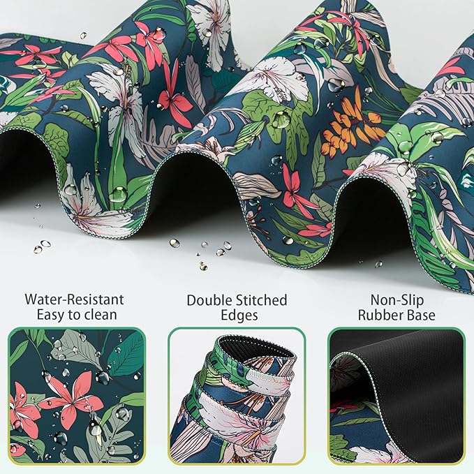 Desk Mat Floral, Large Gaming Mouse Pad with Wrist Rest, 4in1 XXL Mousepad+Keyboard Wrist Rest+Mouse Pad Wrist Support+Cup Coaster Set Ergonomic Computer Desk Arm Wrist for Decor Home Office Women