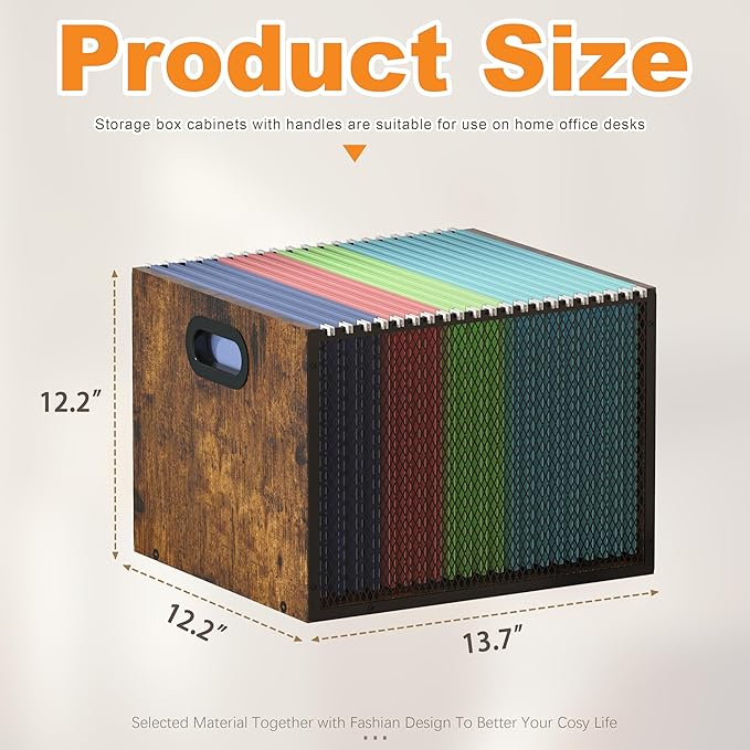 Piskyet 2Pcs Wooden Hanging File Organizer for desk, Metal Mesh File Folder Organizer Crate Cabinet Storage Box with Handle for Home Office Desk,Letter - Size,Rustic Brown