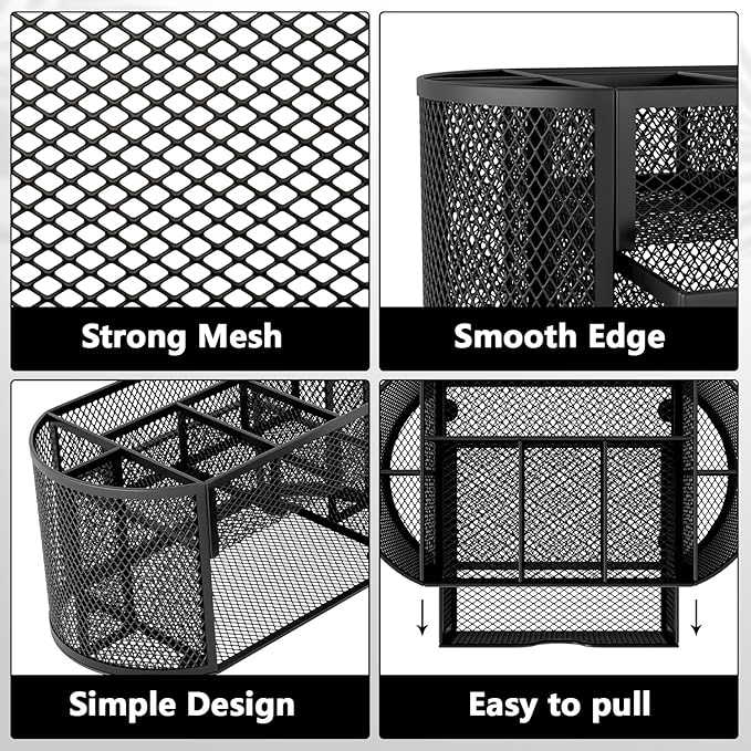 Mesh Pen Holder for Desk 9 Compartment Desk Organizer for Pens Pencils Sticky Notes Clips Office Accessories
