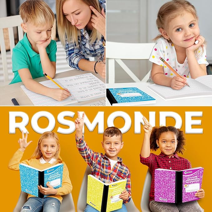 Rosmonde 5000 Pack (Pallet) Primary Ruled Composition Notebooks Bulk, 200 Pages (100 Sheets), 9-3/4 x 7-1/2, Bulk Notebooks for Grades K-2, School Districts, Wholesale Purchasing, 4-7 Days Transit