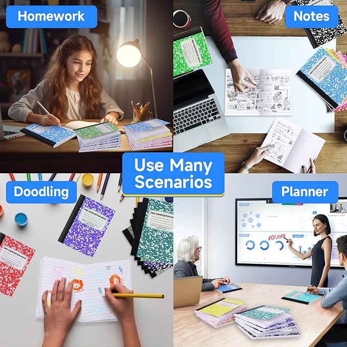 UZLU 72 Pack Mini Composition Notebooks Bulk College Ruled Half Composition Notebook Narrow Ruled Small Pocket Marble Journal 12 Color 4.5" x 3.25"-60 Sheets for Students Office School Supplies
