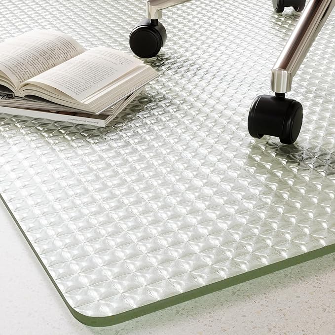 Koonmi Wave Glass Chair Mat 46"x55", Tempered Glass Office Chair Mat, Embossed Wave Texture Chair Mats with Rounded and Polished Edges for Hardwood Floor, Carpet, Support 1200LBS