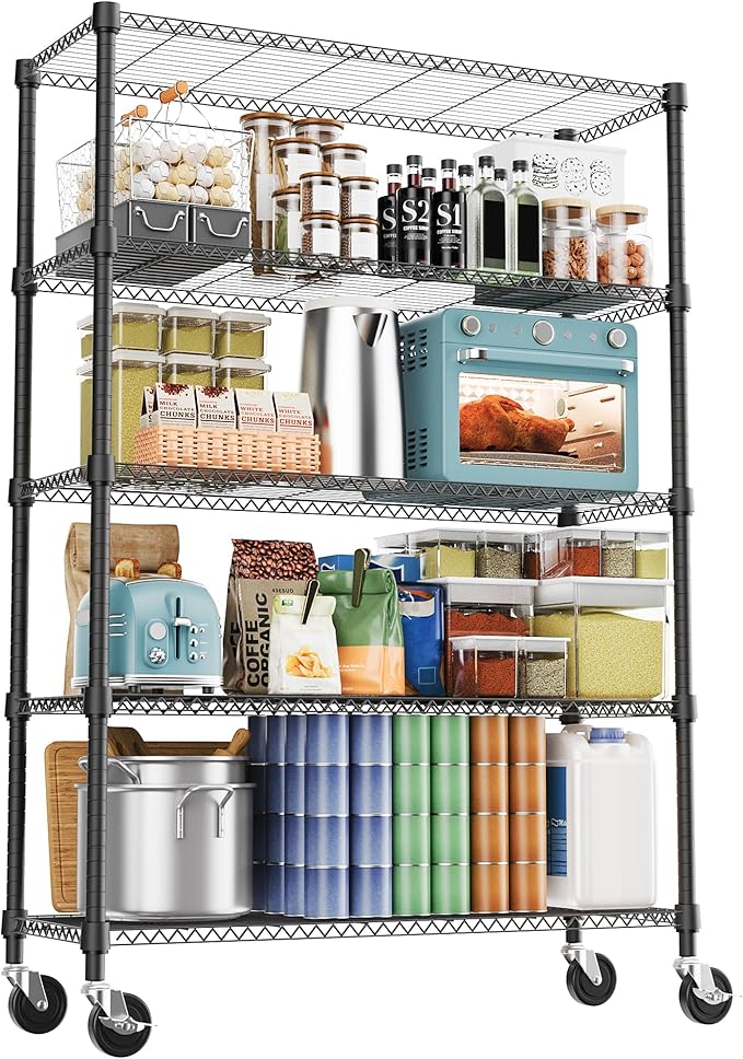 5 Tiers Shelf 1750 lbs Steel Storage Shelving Utility Shelving Unit Steel Organizer Wire Rack for Home,Kitchen,Office,Garage Black 17.7" D x 47.2" W x 76.8" H