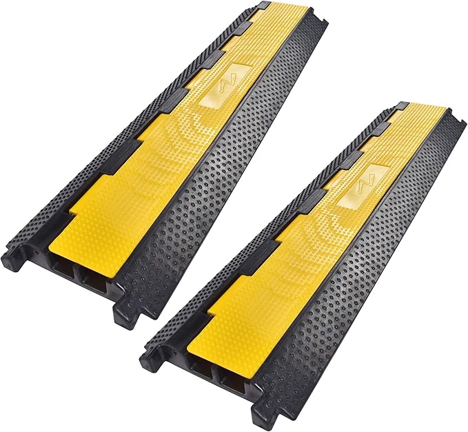 Yescom Cable Ramp Protector 2 Channel Garden Hose Protecitive 22000 Lbs Load Capacity Heavy Duty Speed Bump for Road Driveway Walkway, 2 Packs