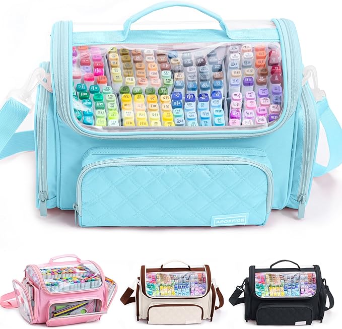 Large Marker Organizer Case Holds 200-300 Markers | Art Marker Storage Bag with Removable Dividers & Clear Top for Artists, Crafters & Travel - Pen, Pencil Alcohol Marker Holder - Art Supply