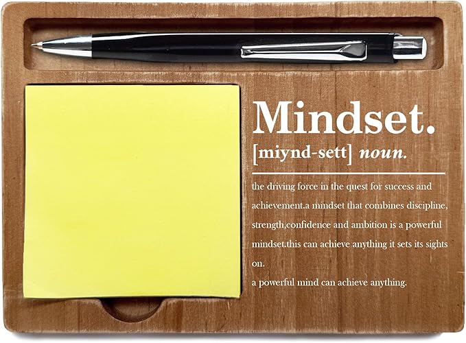 Wooden Desk Note Pen Holder, Inspirational Mindset Office Desk Decor Gifts, Motivational Office Decor with Quotes, Thank You Teachers Day Gifts for Colleague Family Friends-A11