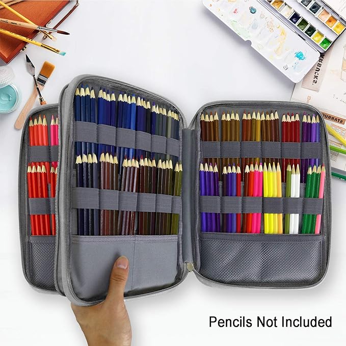 YOUSHARES 192 Slots Colored Pencil Case, Large Capacity Pencil Holder Pen Organizer Bag with Zipper for Prismacolor Watercolor Coloring Pencils, Gel Pens for Student & Artist (Big-Faced Cat)