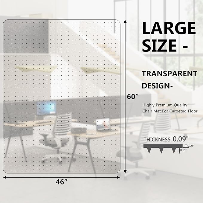Amyracel Extra Large Office Chair Mat for Low Pile Carpeted Floors - 46" x 60" Clear Desk Chair Floot Mat for Home & Offices, Easy Glide Plastic Floor Mat for Office Chair On Carpet