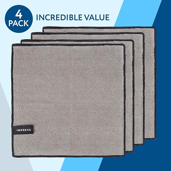 IMPRESA Magnetic Microfiber Dry Erase Cloth Erasers - 10 in x 10 in, Pack of 4, White - Streak-Free Whiteboard Eraser - Strong Magnetic Grip Dry Erase Board Cleaner - Machine-Stitched Microfiber Cloth