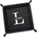 Lifetime Creations Personalized Valet Tray with Last Name and Initial (Black) - Vegan Leather Catchall, Monogrammed, Organizer, Groomsmen Gift