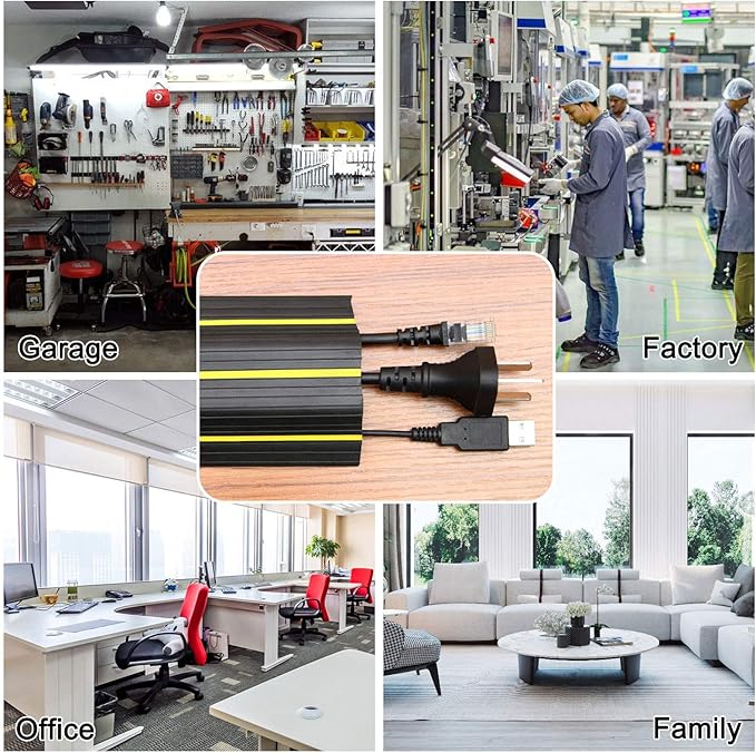 AGPTEK Heavy Duty Floor Cable Cover Cable Protector, 10 Ft Floor Cord Protector 3 Channels Floor Cord Cover (Mid Channel 0.93") Contains Cords, Cables and Wires, Good for Office, Home, or Outdoor