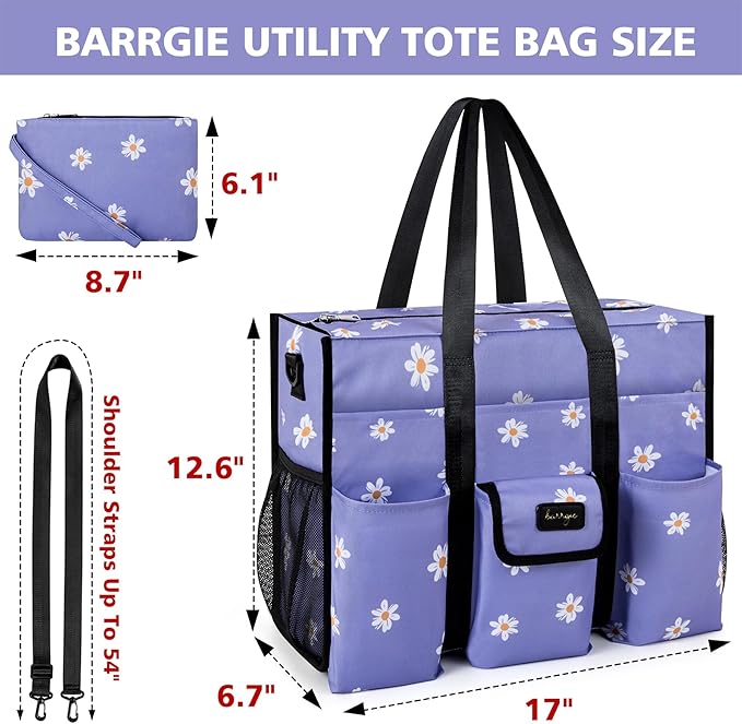 Utility Tote - Water Resistant with 19 Exterior/Interior Pockets - Large Women/Teacher/Work Bag