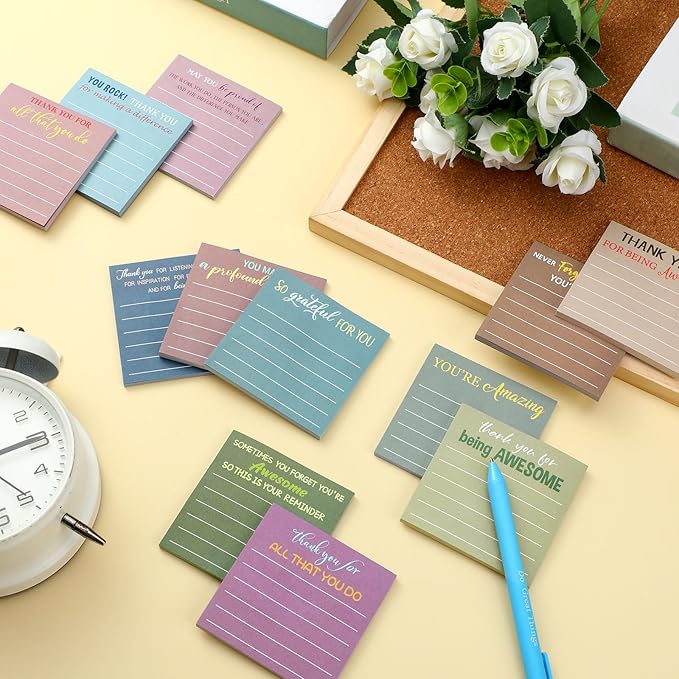 Yinder 48 Pcs Employee Appreciation Sticky Notes New Year Gift Bulk Motivation Sticky Note Pads Inspirational Gift for Teacher Nurse Staff Coworker Office Supply 3 x 3'' (Appreciation,Morandi)