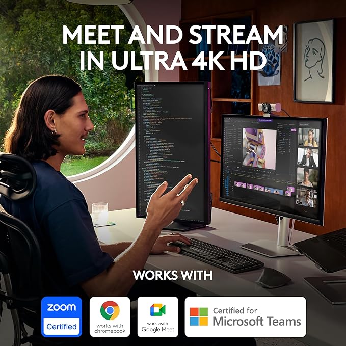 Logitech MX Brio Ultra HD 4K Collaboration, Streaming Webcam, 1080p at 60 FPS, Show Mode, Works with Microsoft Teams, Zoom, Google Meet, Nintendo Switch 2 New GameChat - Graphite