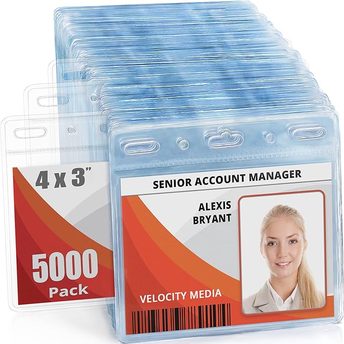 Mifflin-USA Card Protector (4x3 Inch, Clear, Bulk 5000 Pack) Quick Load Horizontal No Zipper Name ID Badge Holder