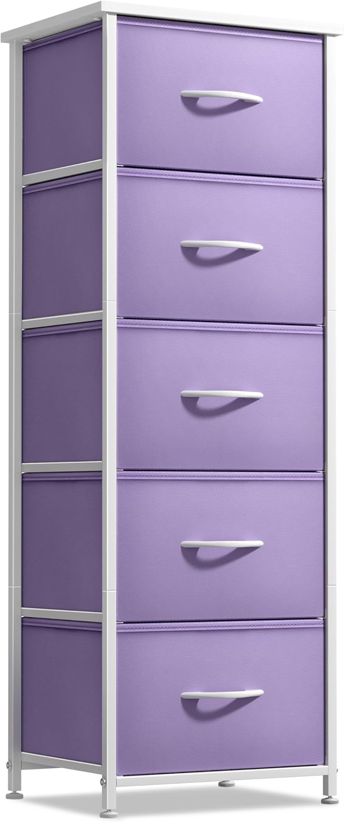Sorbus Fabric Dresser for Kids Bedroom - Chest of 5 Drawers, Tall Storage Tower, Clothing Organizer, for Closet, for Playroom, for Nursery, Steel Frame, Fabric Bins - Wood Handle (Purple)