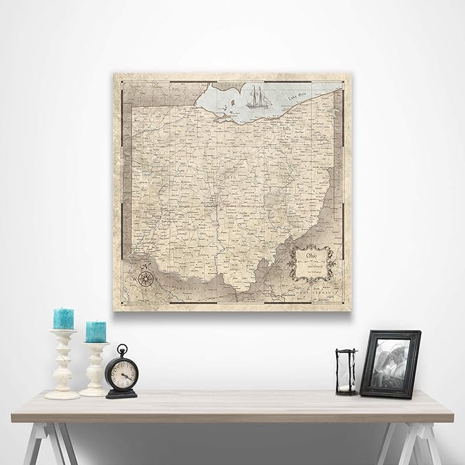Push Pin Ohio Map Board - With Push Pins to Mark Ohio Travel - Handmade in Ohio, USA - Design: Rustic Vintage