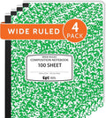 4 Pack EPI Wide Ruled Green Cover Composition Notebook, Bulk, 200 pages (100 Sheets), 9-3/4 x 7-1/2, Marble, Bulk School Supplies, Hard Cover, Durable, Office Notebooks, Sturdy Sewn Binding