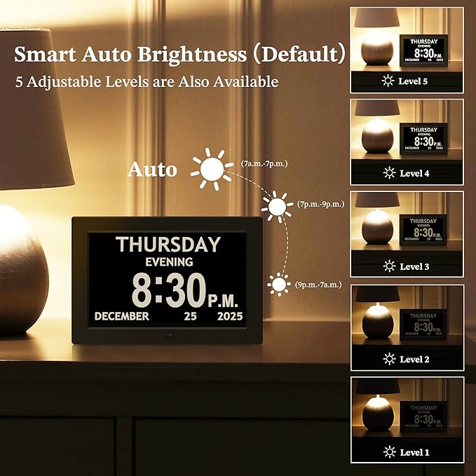 10.1'' Extra Large Digital Clock, 1280*800p HD Display, Dementia Clock For Seniors, Digital Clock With Date, Time, Day Of Week, 10 Reminders & 6 Alarms, Auto Dimming & DST, Remote Control, Black