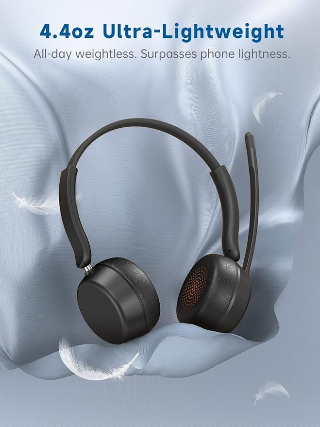 SEJJ Wireless Headset with Mic for Work, Bluetooth 5.4 Headphones with AI Noise-Canceling Mic for Clear Calls, Wireless Headsets with Mic Mute & USB A/C Dongle for PC, Computer, Laptop, Black